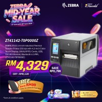 ZEBRA ZT411 4-inch Industrial Thermal Transfer Printer 203 dpi with 4.3-inch Color Touch Display, UK/AU/JP/EU Cords, USB, 10/100 Ethernet, Bluetooth 4.1/MFi,  (ZT41142-T0P0000Z)