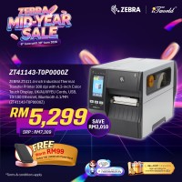 ZEBRA ZT411 4-inch Industrial Thermal Transfer Printer 300 dpi with 4.3-inch Color Touch Display, UK/AU/JP/EU Cords, USB, 10/100 Ethernet, Bluetooth 4.1/MFi (ZT41143-T0P0000Z)