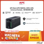 APC Back-UPS 1600VA, 230V, AVR, Universal Sockets BX1600MI-MS - Black