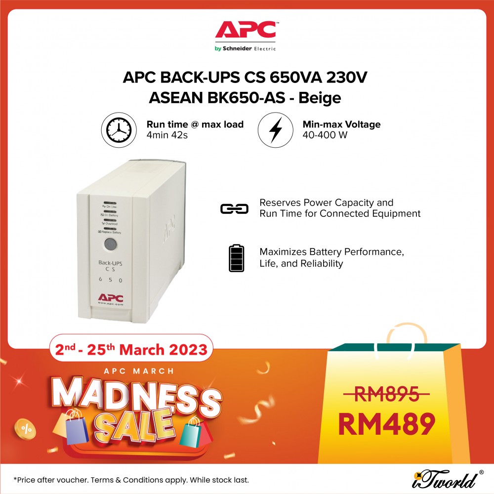 APC BACK-UPS CS 650VA 230V ASEAN BK650-AS - Beige