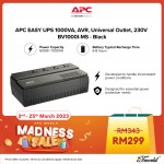 APC BV1000I-MS EASY UPS 1000VA, AVR, Universal Outlet, 230V - Black