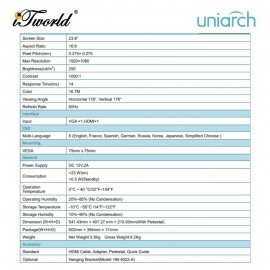 Uniarch MW-LC24-S 24" FHD IPS Monitor 100Hz 5ms HDMI VGA Built-in Speaker