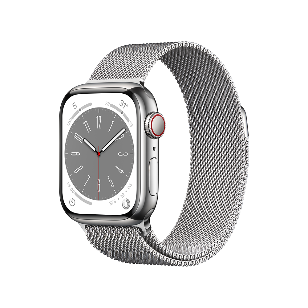 Apple Watch Series 8 GPS + Cellular, 41mm Silver Stainless Steel Case with Silver Milanese Loop