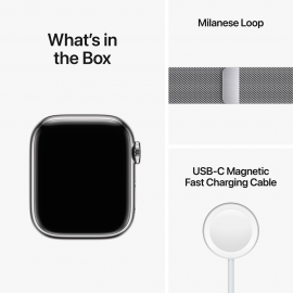 Apple Watch Series 8 GPS + Cellular, 41mm Silver Stainless Steel Case with Silver Milanese Loop