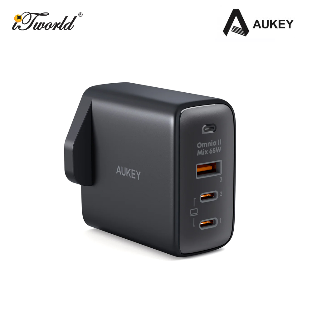 AUKEY 3-Port 65W Omnia II PD & Super Fast Charging (PPS) Wall Charger - Black PA-B6T 689323784806
