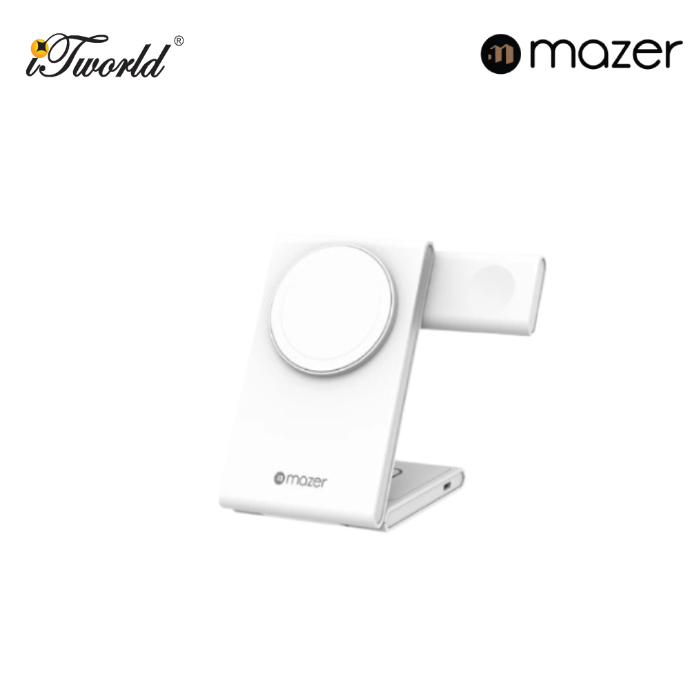 Mazer MagFold02/Qi2 Certified 20W Foldable 3in1 Wireless charger - White 8881304544795