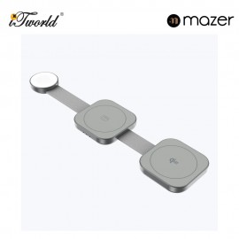 Mazer MagTrifold03 Qi2 Certified 15W 3-in-1 Foldable Wireless Travel Charger - Grey 8881304545181