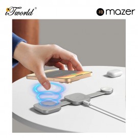 Mazer MagTrifold03 Qi2 Certified 15W 3-in-1 Foldable Wireless Travel Charger - Grey 8881304545181