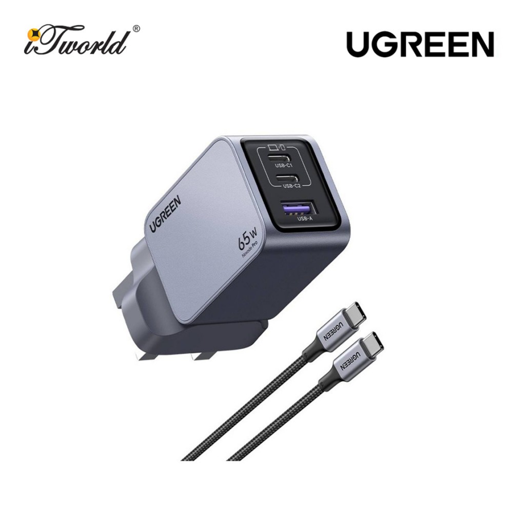 UGREEN NEXODE PRO 65W 2C1A GAN FAST CHARGER+USB-C TO USB-C CABLE 100W 1.5M UG-X755-25872