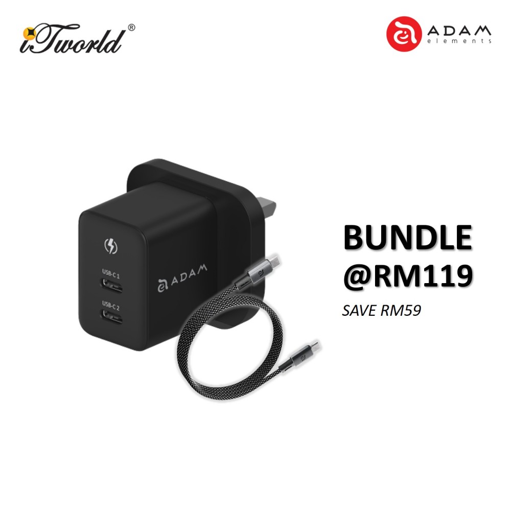 ADAM elements OMNIA X35C GaN 35W Dual USB-C Port Compact Wall Charger (Black) 840741114372