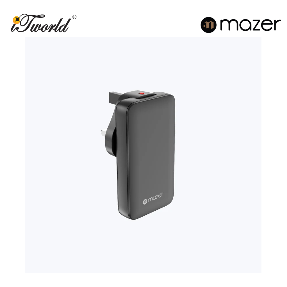 Mazer GaNPrestige Slim 65W GaN Wall Charger With Travel Pins (2 Ports) – Black 8881304545037