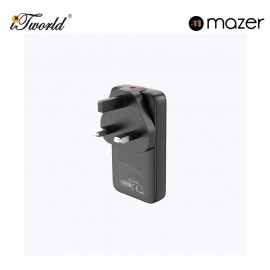 Mazer GaNPrestige Slim 65W GaN Wall Charger With Travel Pins (2 Ports) – Black 8881304545037