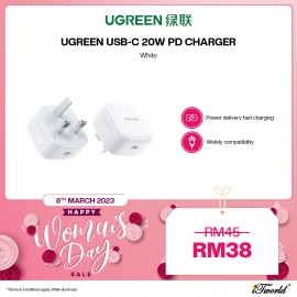 UGREEN USB-C 20W PD CHARGER, UK WHITE 60451