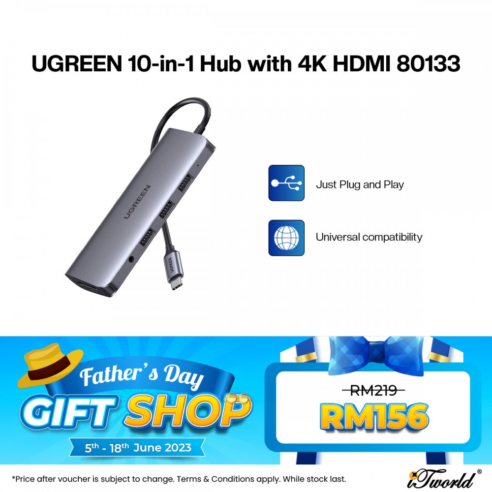 UGREEN USB-C To 3*USB 3.0 A+HDMI+VGA+RJ45 Gigabit+SD/TF+AUX3.5mm+PD Converter Adapter- 80133