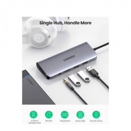 UGREEN USB-C To 3*USB 3.0 A+HDMI+VGA+RJ45 Gigabit+SD/TF+AUX3.5mm+PD Converter Adapter- 80133