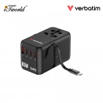 Verbatim 5-Ports 85W GaN Universal Travel Adapter with Retractable Cable (Black) 023942301769