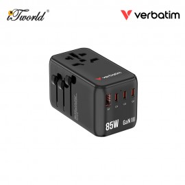 Verbatim 5-Ports 85W GaN Universal Travel Adapter with Retractable Cable (Purple) 023942301776