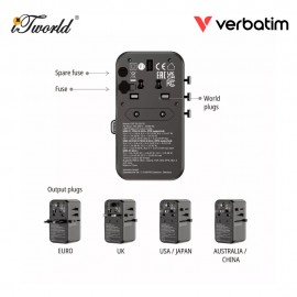 Verbatim 5-Ports 85W GaN Universal Travel Adapter with Retractable Cable (Purple) 023942301776