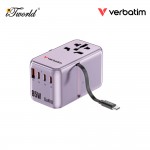 Verbatim 5-Ports 85W GaN Universal Travel Adapter with Retractable Cable (Purple) 023942301776