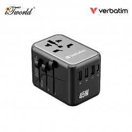 VERBATIM 5-Ports 45W Travel Adapter (UTA-08) With Free Pouch 023942321231 - Black