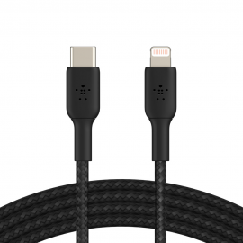 Belkin BOOST CHARGE Braided USB-C to Lightning Cable 1M - Black CAA004bt1MBK