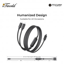 Mazer InfiniteLINK Scorpion-C140 140W 2-in-1 USB-C Charging Cable - Black 8881304545907