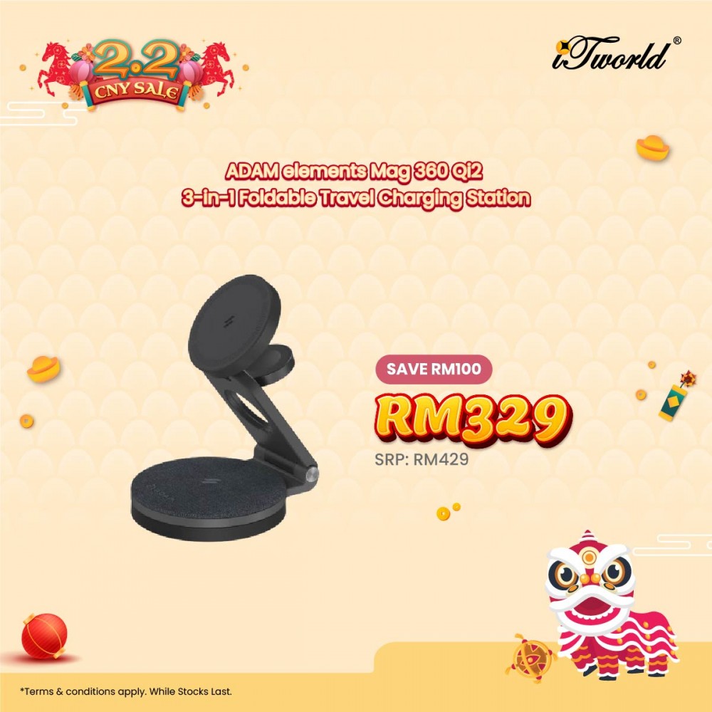 ADAM elements Mag 360 Qi2 3-in-1 Foldable Travel Charging Station APAADMAG360GY 840741115720