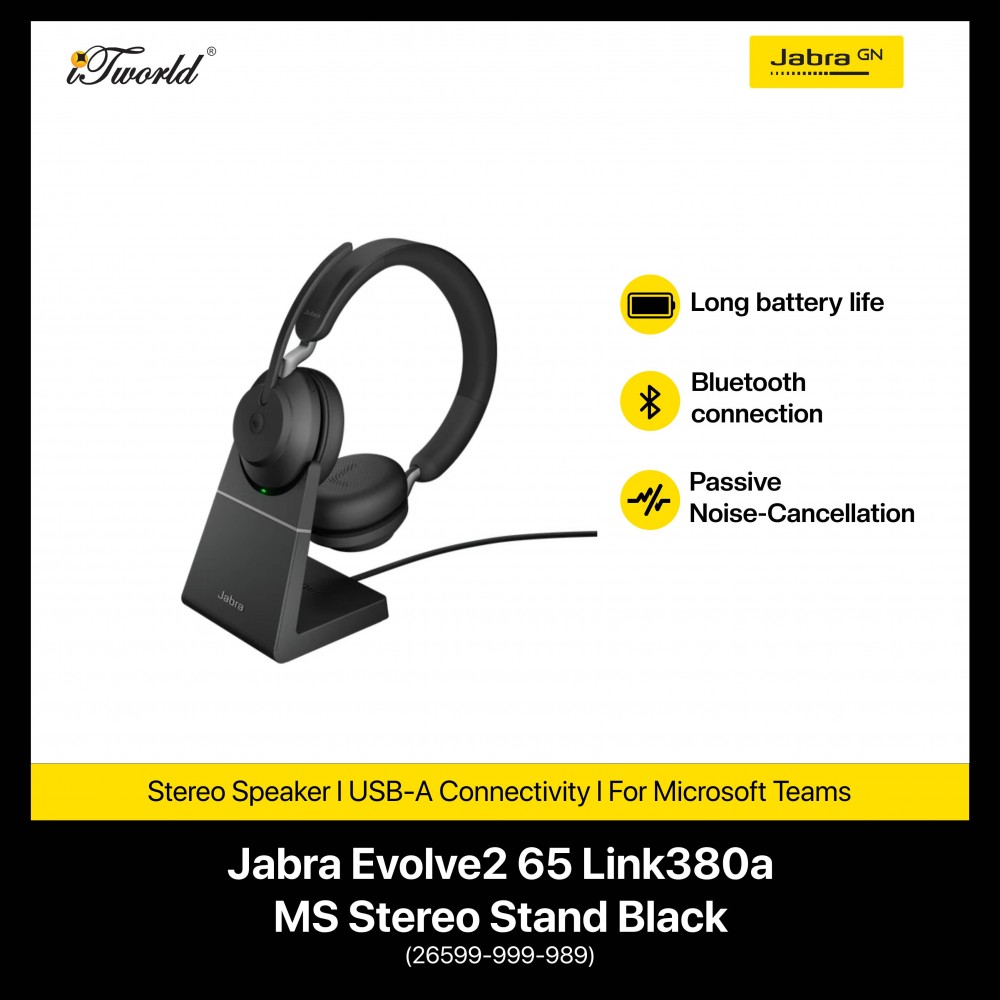 Jabra Evolve2 65 Link380a MS Stereo Stand Black 
