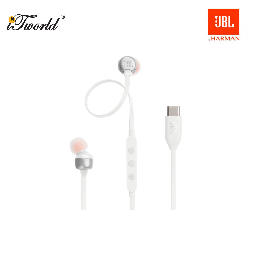 JBL T310 Wired Hi-Res In-Ear Headphones (Compatible to IPhone) - White 050036400978