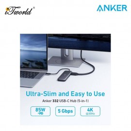 Anker 332 USB-C Hub 5-In-1 to HDMI/USB-C Port/2 USB-A Ports/PD-in port