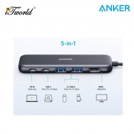 Anker 332 USB-C Hub 5-In-1 to HDMI/USB-C Port/2 USB-A Ports/PD-in port