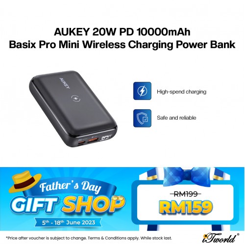AUKEY 20W PD 10000mAh Basix Pro Mini Wireless Charging Power Bank PB-WL01S 692041998967