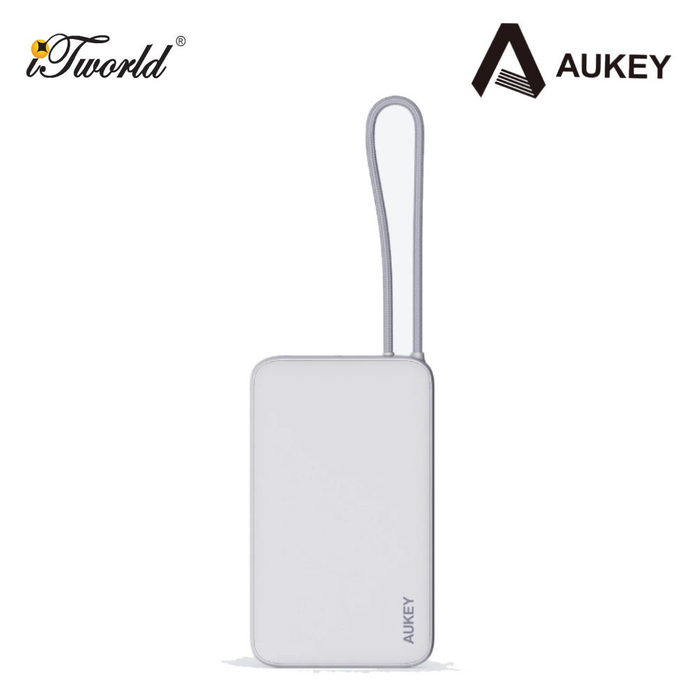 Aukey PB-Y53P 20W 10000mAh Slim Power Bank with Built-in USB C Cable - WHITE 689323789320