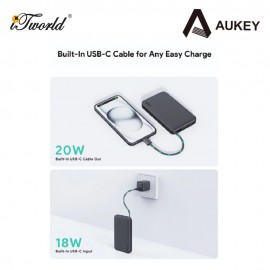 Aukey PB-Y53P 20W 10000mAh Slim Power Bank with Built-in USB C Cable - WHITE 689323789320