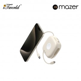 Mazer MagLink18i 10,000mAh Magnetic Wireless (Built-in USB-C+Lightning Cables) + Apple Watch Charging Power Bank - Cream 8881304544856