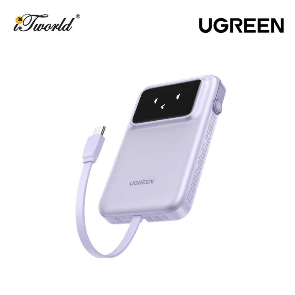 UGREEN UNO 10000MAH BUILT-IN CABLE 30W POWER BANK-PURPLE UG-PB511-35604B