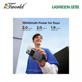 UGREEN UNO 10000MAH BUILT-IN CABLE 30W POWER BANK-PURPLE UG-PB511-35604B