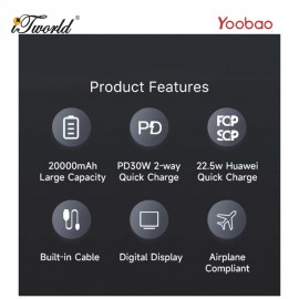 Yoobao Q22 Pro 30W PD Fast Charge 20000mAh Powerbank - White 6937135028996