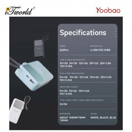 Yoobao Q22 Pro 30W PD Fast Charge 20000mAh Powerbank - White 6937135028996