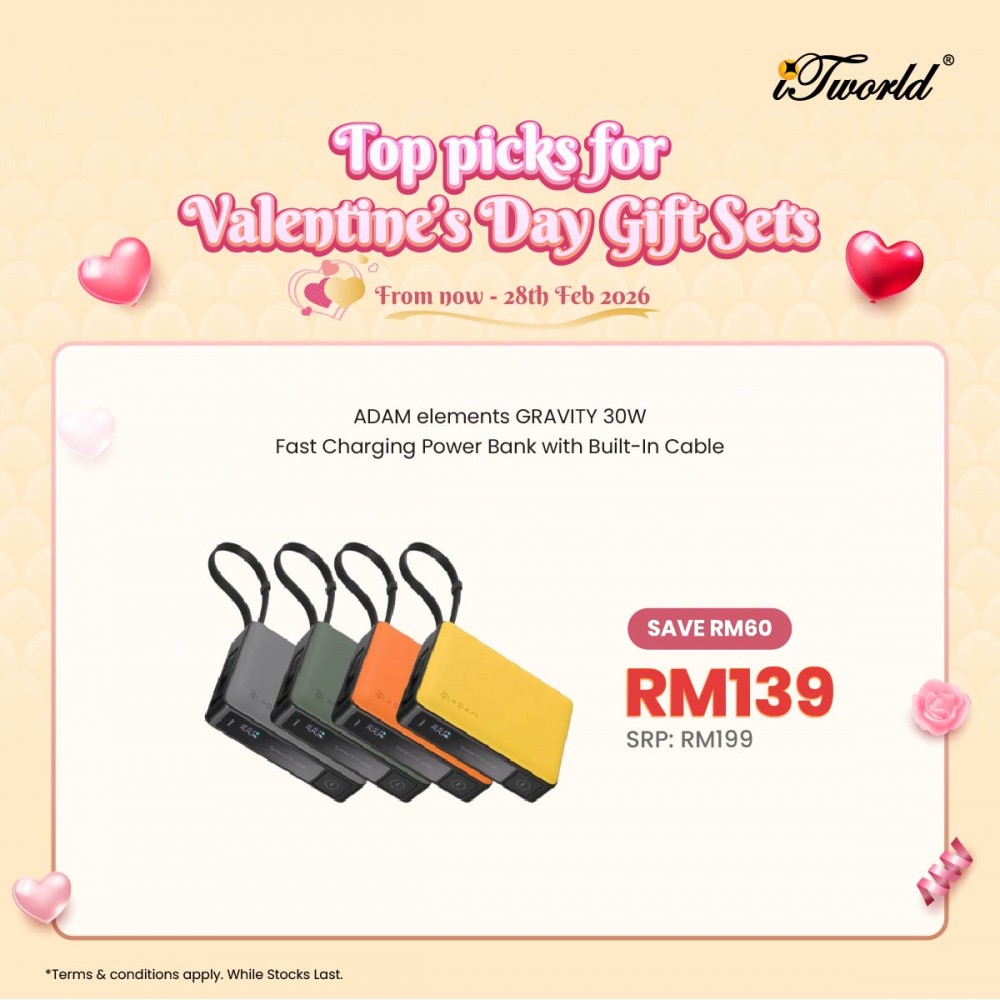 ADAM elements GRAVITY 30W Fast Charging Power Bank with Built-In Cable (Yellow) 840741115812