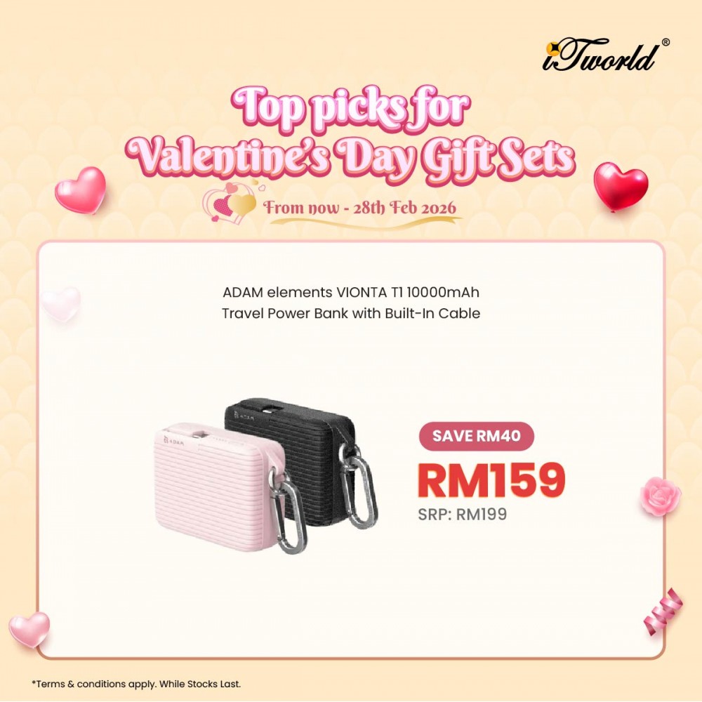 ADAM elements VIONTA T1 10000mAh Travel Power Bank with Built-In Cable-Pink APBADVTT1PK 840741117229