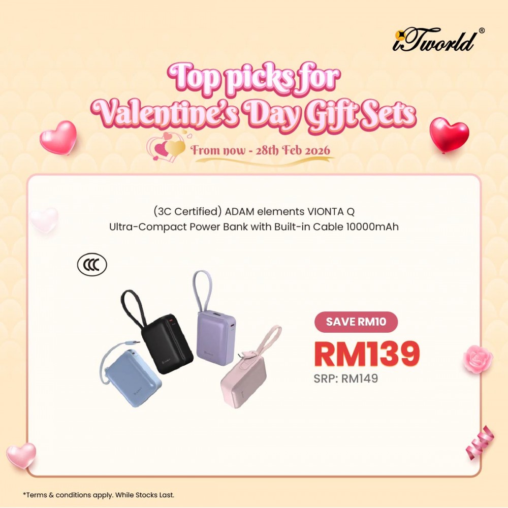 (3C Certified) ADAM elements VIONTA Q Ultra-Compact Power Bank with Built-in Cable 10000mAh-Purple APBADVTQPP 840741118219