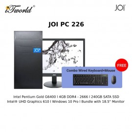 JOI PC 226 (Pentium G6400/4GB RAM/240GB SSD/W10Pro) +18.5" Monitor with Free Combo Wired USB Keyboard+Mouse