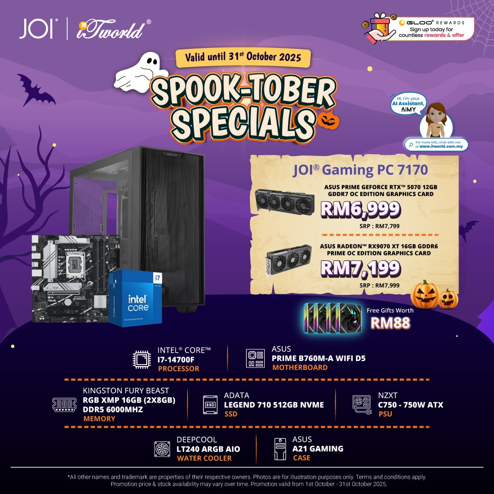 JOI Gaming PC 7170 (Intel core I7-14700F/16GB RAM/512GB SSD/RX9070XT/DOS)