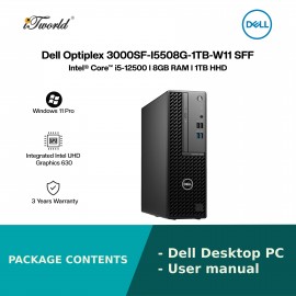 [Pre-order] Dell Optiplex 3000SF-I5508G-1TB-W11 SFF (i5-12500,8GB,1TB HDD,Intel UHD Graphics 630,W11P,3Yrs) [ETA:3-5 working days] 