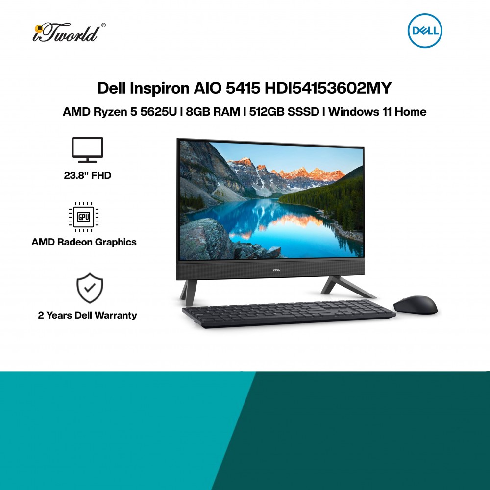 [Pre-order] Dell Inspiron AIO 5415 HDI54153602MY (R5-5625U,8GB,512GB SSD,AMD Radeon Graphics,23.8"FHD-T,W11H,Blk,2Y) [ETA: 3-5 working days]