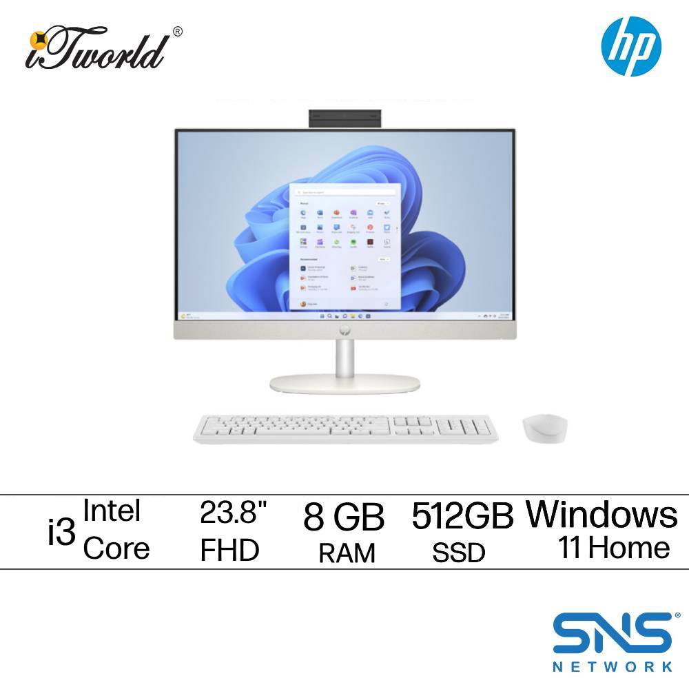 HP 24-cr0145d AIO Desktop PC (Intel Core i3-1315U | 23.8" FHD | 8GB RAM | 512GB SSD | Integrated Graphics | Windows 11 Home | Preinstalled with Microsoft Office Home and Student + Microsoft 365 Basic)
