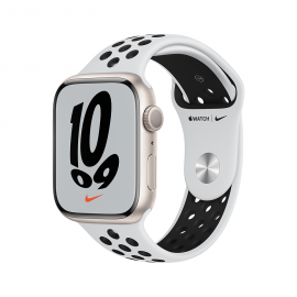 Apple Watch Nike Series 7 GPS, 45mm Starlight Aluminium Case with Pure Platinum/Black Nike Sport Band