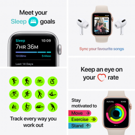 [2021] Apple Watch SE GPS, 40mm Gold Aluminium Case with Starlight Sport Band