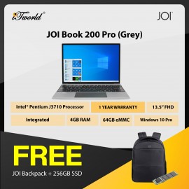 [PREORDER] JOI Book 200 Pro (Pentium J3710, 4GB, 64GB, 13.5”, W10Pro,GRY) + Free 256GB SSD + JOI Backpack Black